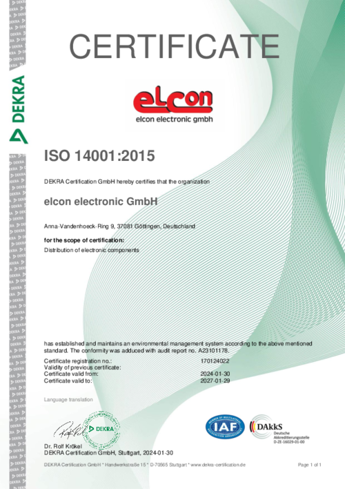 ISO 14001 Zertifikat Englisch